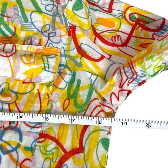 Tizzie Multicolor Abstract Graffiti Art Print 3/4 Sleeve Tie Neck Top Size Small - Picture 5 of 6